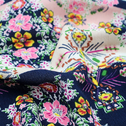 P-528-636-NAVY-PINK PRINTED CREPON 100% RAYON CREPON