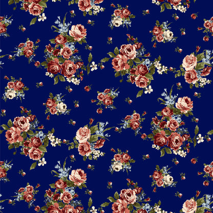 P-540-481-NAVY-DARK-PEACH - PRINTED LIVERPOOL 94% POLY 6% SPANDEX