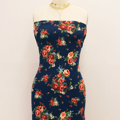 P-540-481-NAVY-DARK-PEACH - PRINTED LIVERPOOL 94% POLY 6% SPANDEX