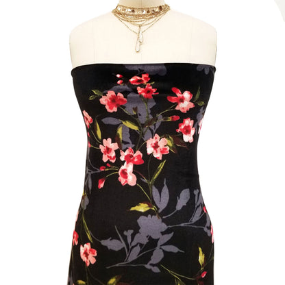 P-584-700-BLACK-RED - PRINTED VELVET 96% POLY 6% SPANDEX