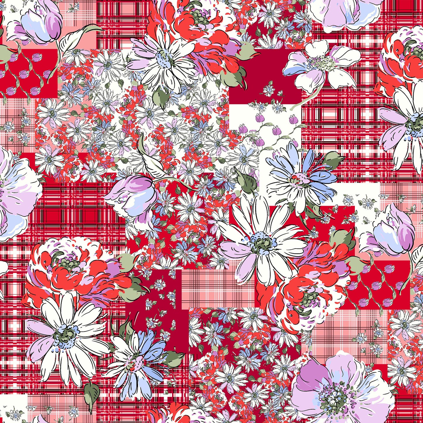 P-597-586-RED-LILAC - PRINTED CREPE CHIFFON 97% POLY 3% SPANDEX