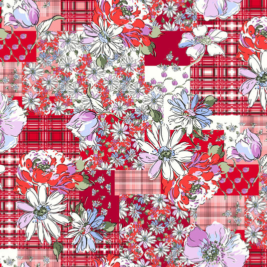 P-597-586-RED-LILAC - PRINTED CREPE CHIFFON 97% POLY 3% SPANDEX