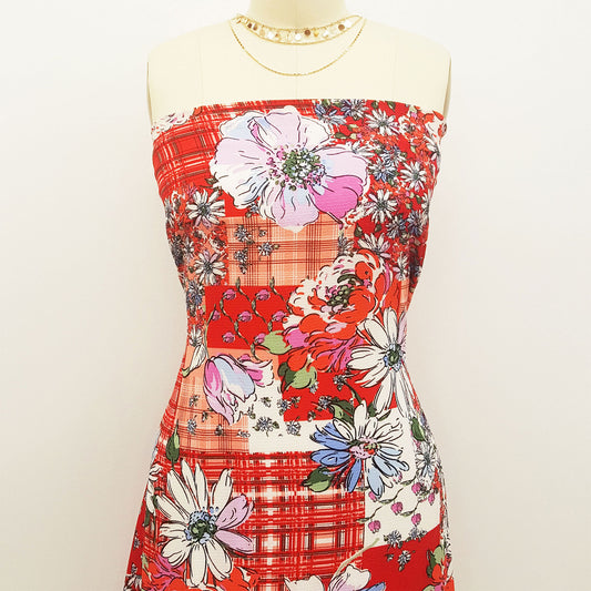 P-597-586-RED-LILAC - PRINTED CREPE CHIFFON 97% POLY 3% SPANDEX