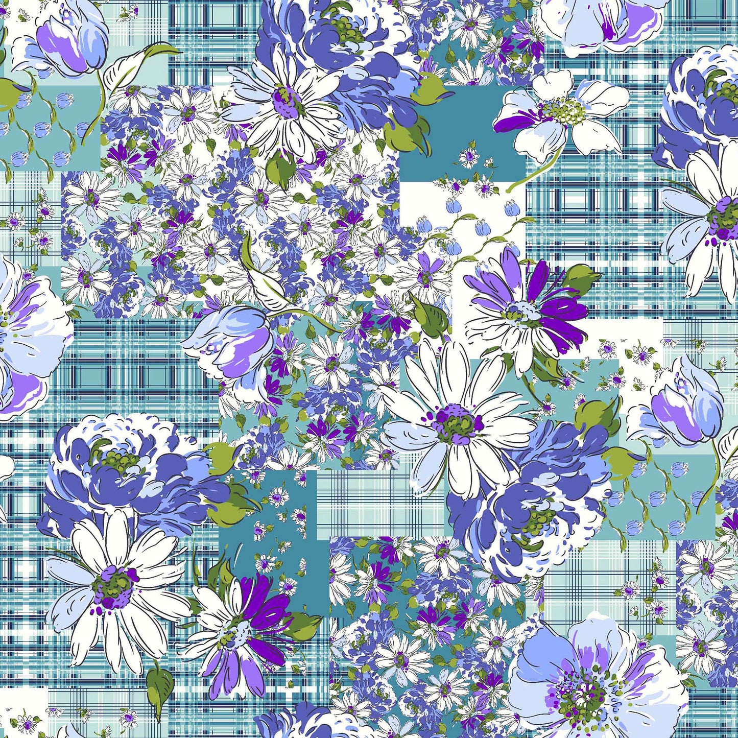 P-597-586-TURQUOISE-BLUE - PRINTED CREPE CHIFFON 97% POLY 3% SPANDEX