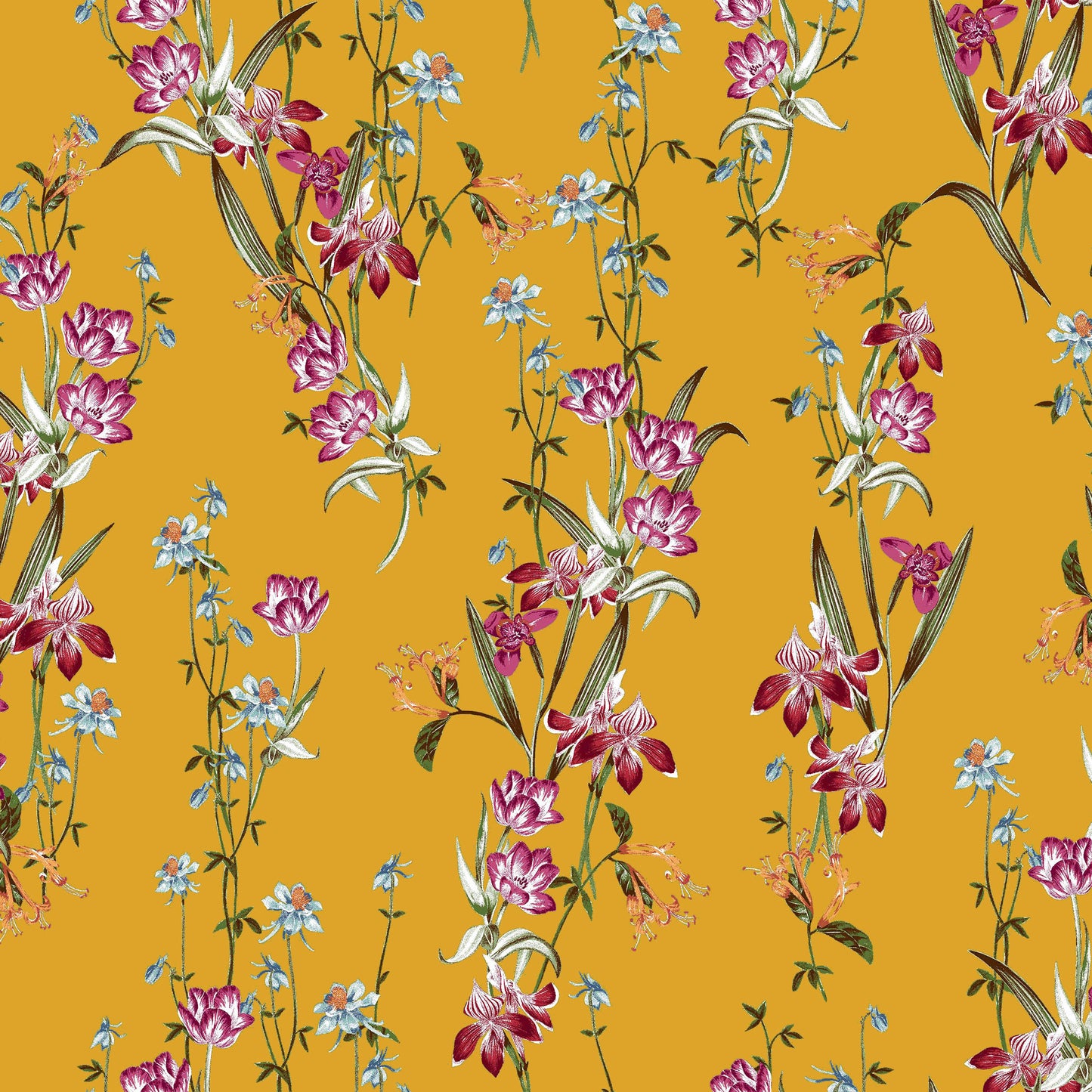 P-607-586-MUSTARD-ROSE - PRINTED CREPE CHIFFON 97% POLY 3% SPANDEX