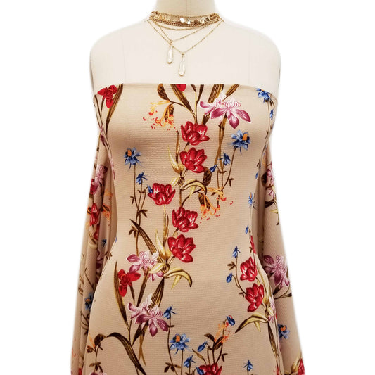 P-607-586-TAUPE-RUST - PRINTED CREPE CHIFFON 97% POLY 3% SPANDEX