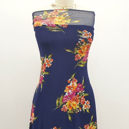P-61-453-NAVY-MANGO - PRINTED POLY POWER MESH 92%POLY 8%SPANDEX