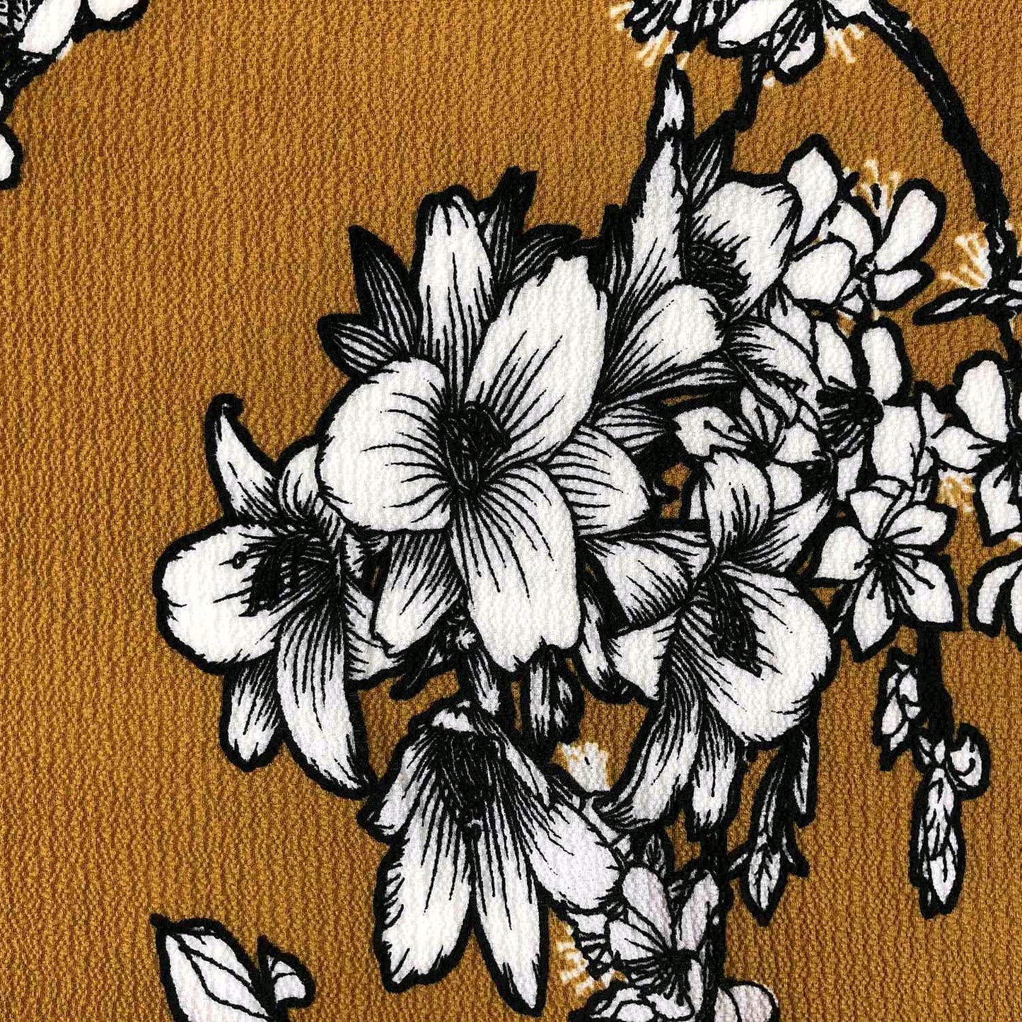P-611-586-MUSTARD-IVORY - PRINTED CREPE CHIFFON 97% POLY 3% SPANDEX