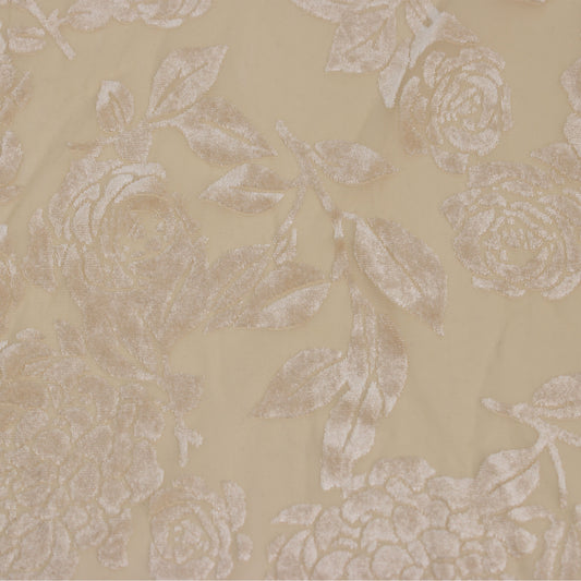 P-613-VELVET-BEIGE - PRINTED BURNT-OUT VELVET 68% POLY 24% NYLN 8% SPANDEX