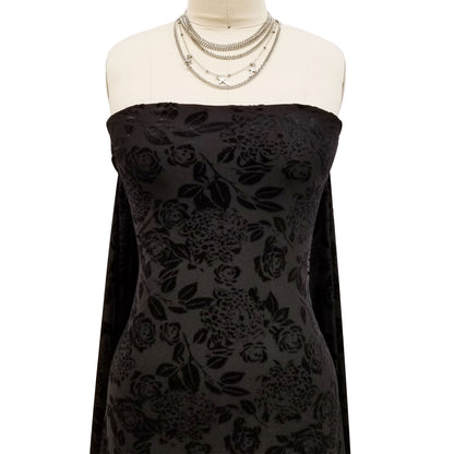 P-613-VELVET-BLACK - PRINTED BURNT-OUT VELVET 68% POLY 24% NYLN 8% SPANDEX