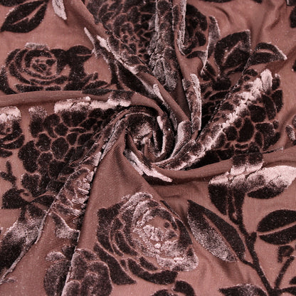 P-613-VELVET-BROWN - PRINTED BURNT-OUT VELVET 68% POLY 24% NYLN 8% SPANDEX