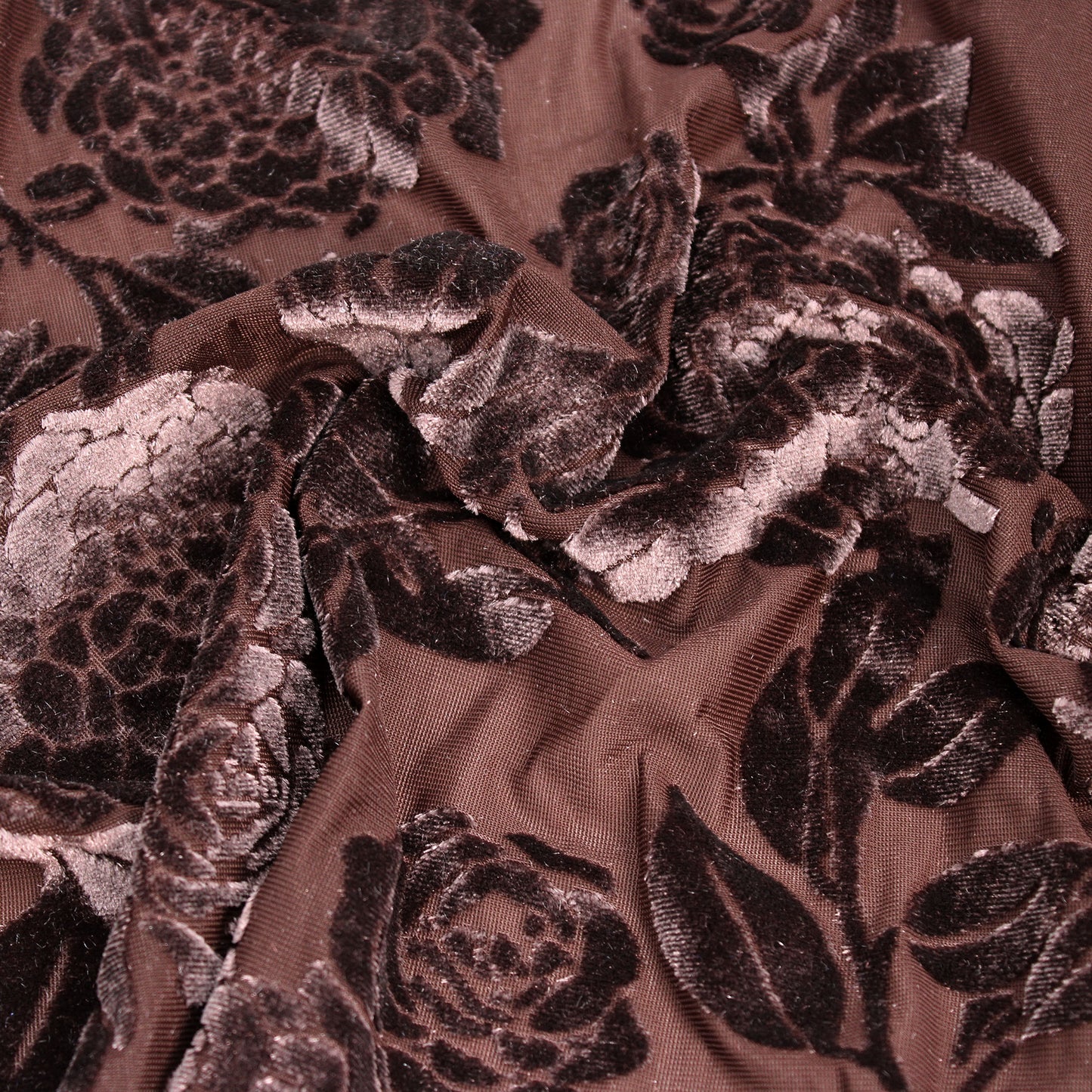 P-613-VELVET-BROWN - PRINTED BURNT-OUT VELVET 68% POLY 24% NYLN 8% SPANDEX
