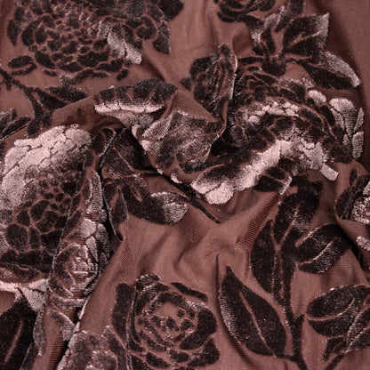 P-613-VELVET-BROWN - PRINTED BURNT-OUT VELVET 68% POLY 24% NYLN 8% SPANDEX