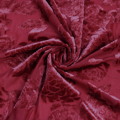 P-613-VELVET-MAROON - PRINTED BURNT-OUT VELVET 68% POLY 24% NYLN 8% SPANDEX