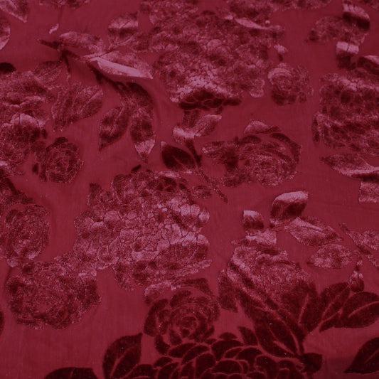 P-613-VELVET-MAROON - PRINTED BURNT-OUT VELVET 68% POLY 24% NYLN 8% SPANDEX