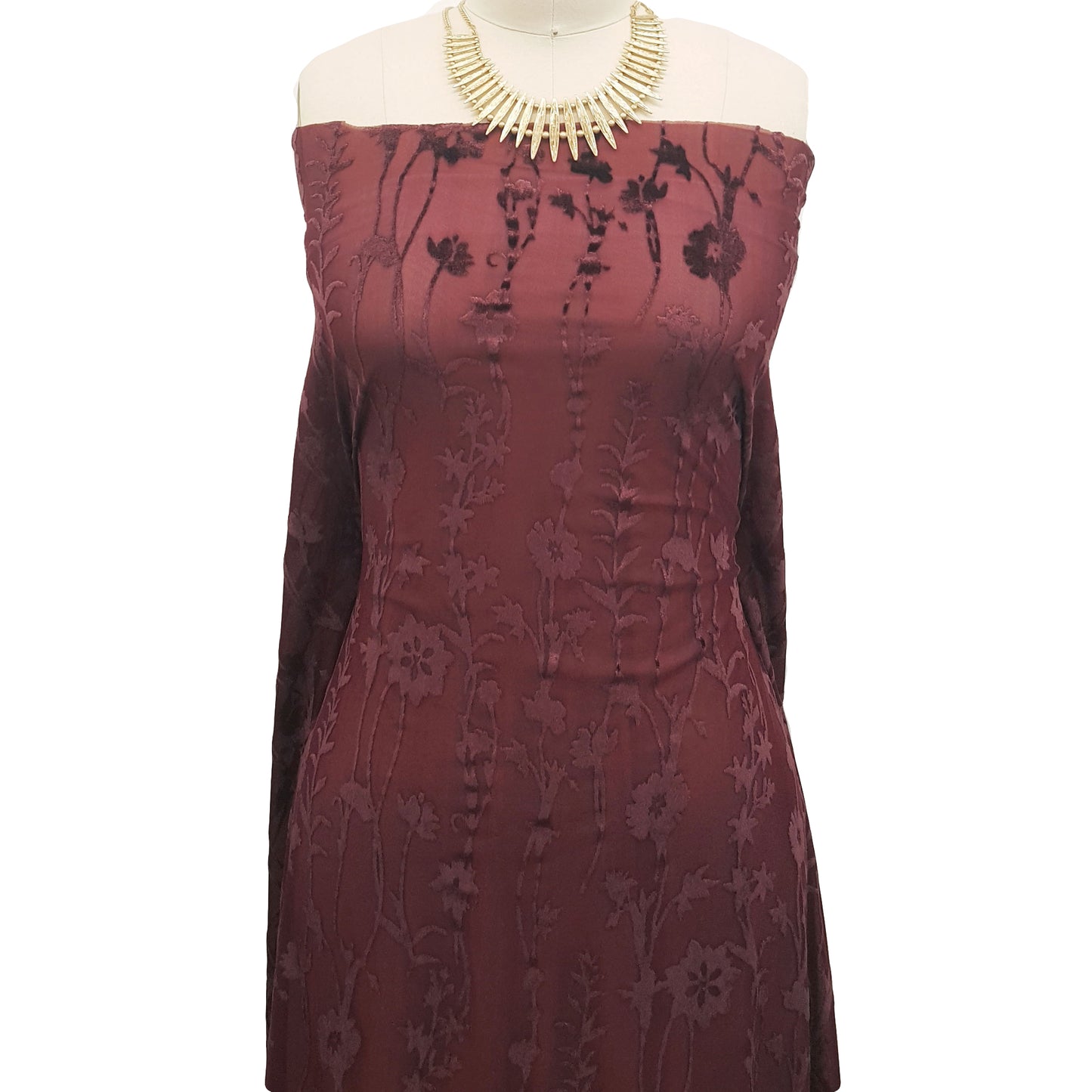 P-614-VELVET-BURGUNDY - PRINTED BURNT-OUT VELVET 68% POLY 24% NYLN 8% SPANDEX