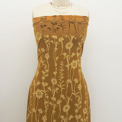 P-614-VELVET-MUSTARD - PRINTED BURNT-OUT VELVET 68% POLY 24% NYLN 8% SPANDEX