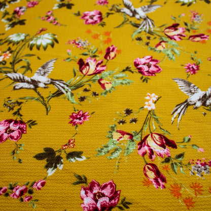 P-618-586-GOLDEN-MUSTARD-PEACH - PRINTED CREPE CHIFFON 97% POLY 3% SPANDEX