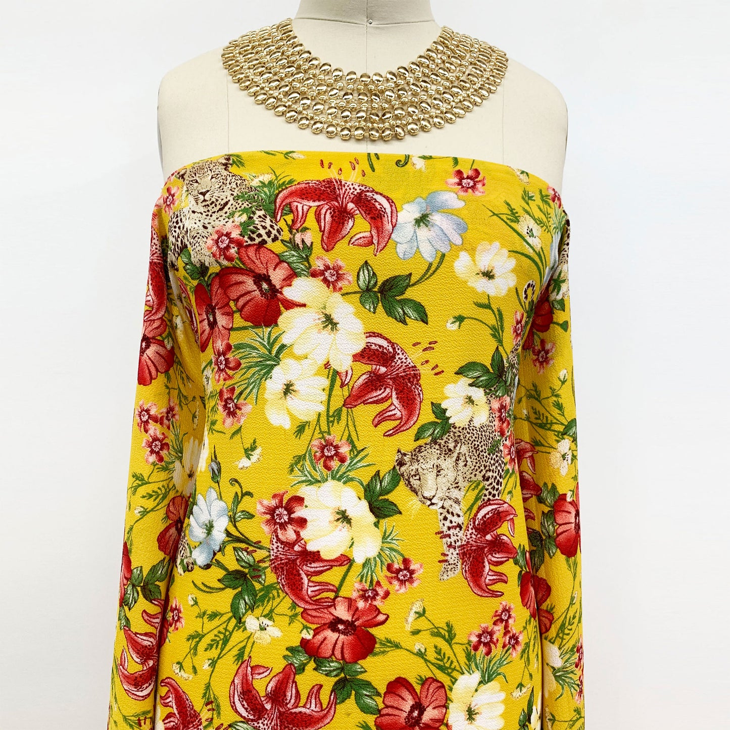 P-619-586-GOLDEN-MUSTARD-RED - PRINTED CREPE CHIFFON 97% POLY 3% SPANDEX
