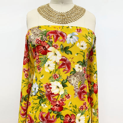 P-619-586-GOLDEN-MUSTARD-RED - PRINTED CREPE CHIFFON 97% POLY 3% SPANDEX