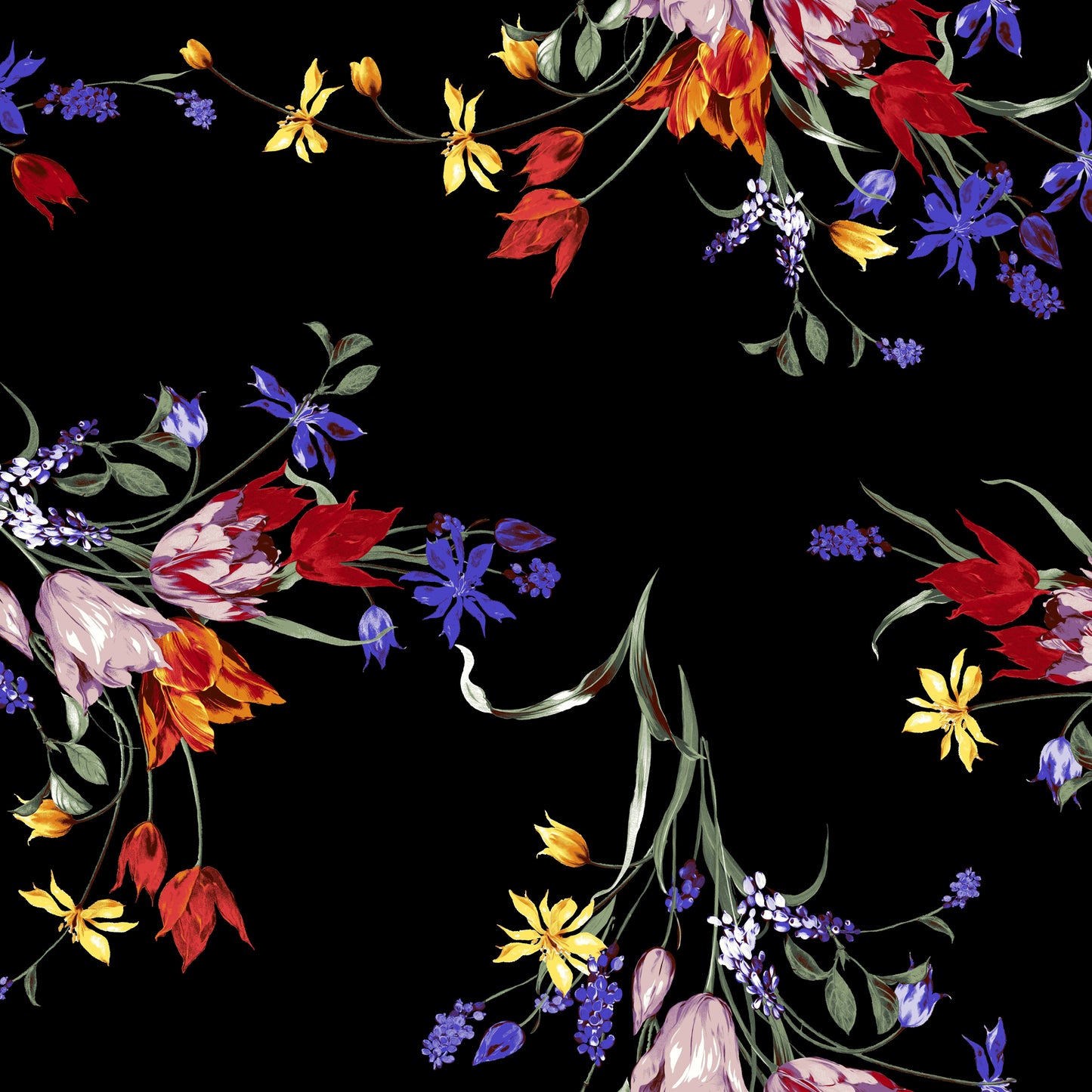 P-623-586-BLACK-DUSTY-LILAC - PRINTED CREPE CHIFFON 97% POLY 3% SPANDEX
