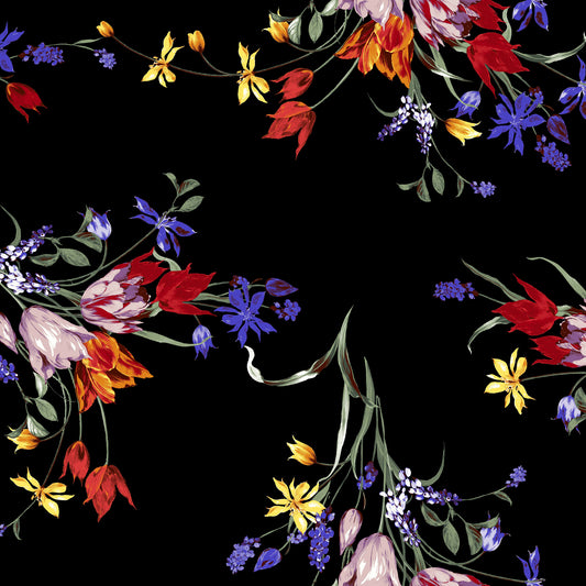 P-623-586-BLACK-DUSTY-LILAC - PRINTED CREPE CHIFFON 97% POLY 3% SPANDEX