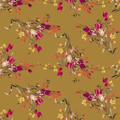 P-623-586-MUSTARD-PINK - PRINTED CREPE CHIFFON 97% POLY 3% SPANDEX