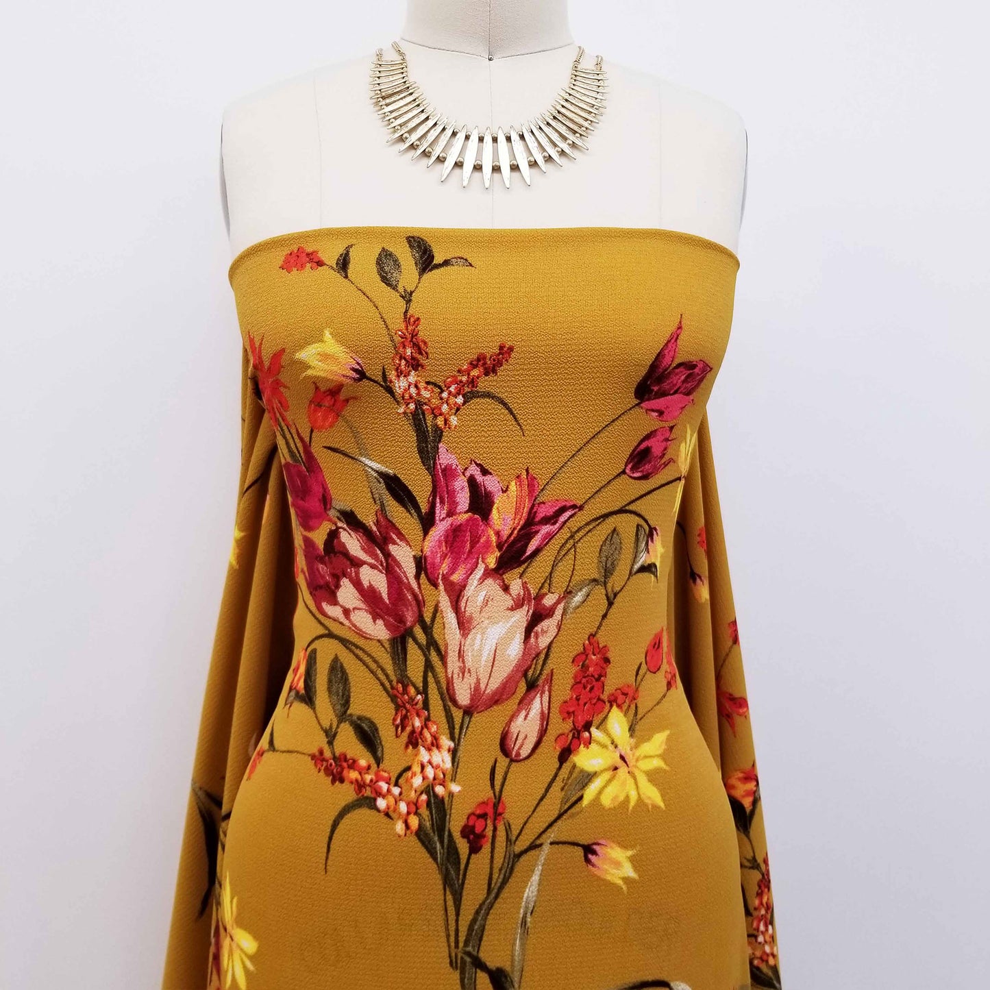 P-623-586-MUSTARD-PINK - PRINTED CREPE CHIFFON 97% POLY 3% SPANDEX