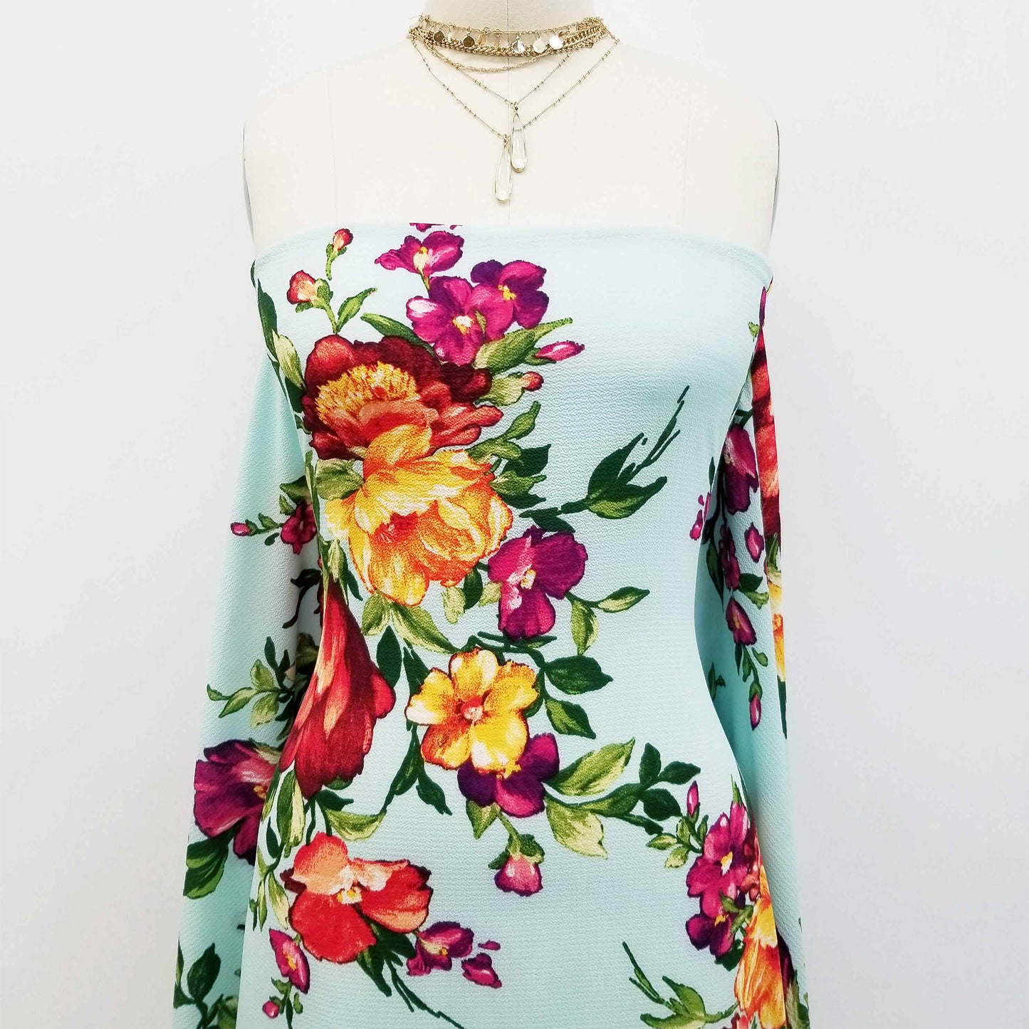 P-630-586-MINT-PEACH - PRINTED CREPE CHIFFON 97% POLY 3% SPANDEX