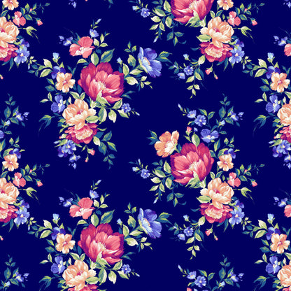 P-630-586-NAVY-CORAL - PRINTED CREPE CHIFFON 97% POLY 3% SPANDEX