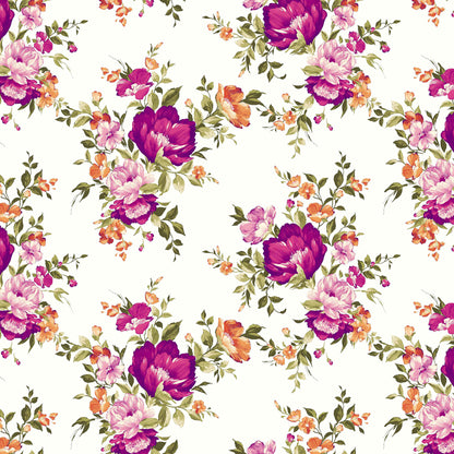 P-630-586-OFFWHITE-HOT-PINK - PRINTED CREPE CHIFFON 97% POLY 3% SPANDEX