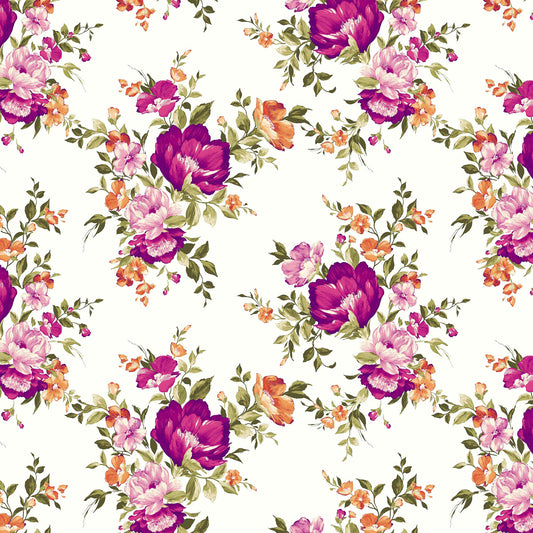 P-630-586-OFFWHITE-HOT-PINK - PRINTED CREPE CHIFFON 97% POLY 3% SPANDEX