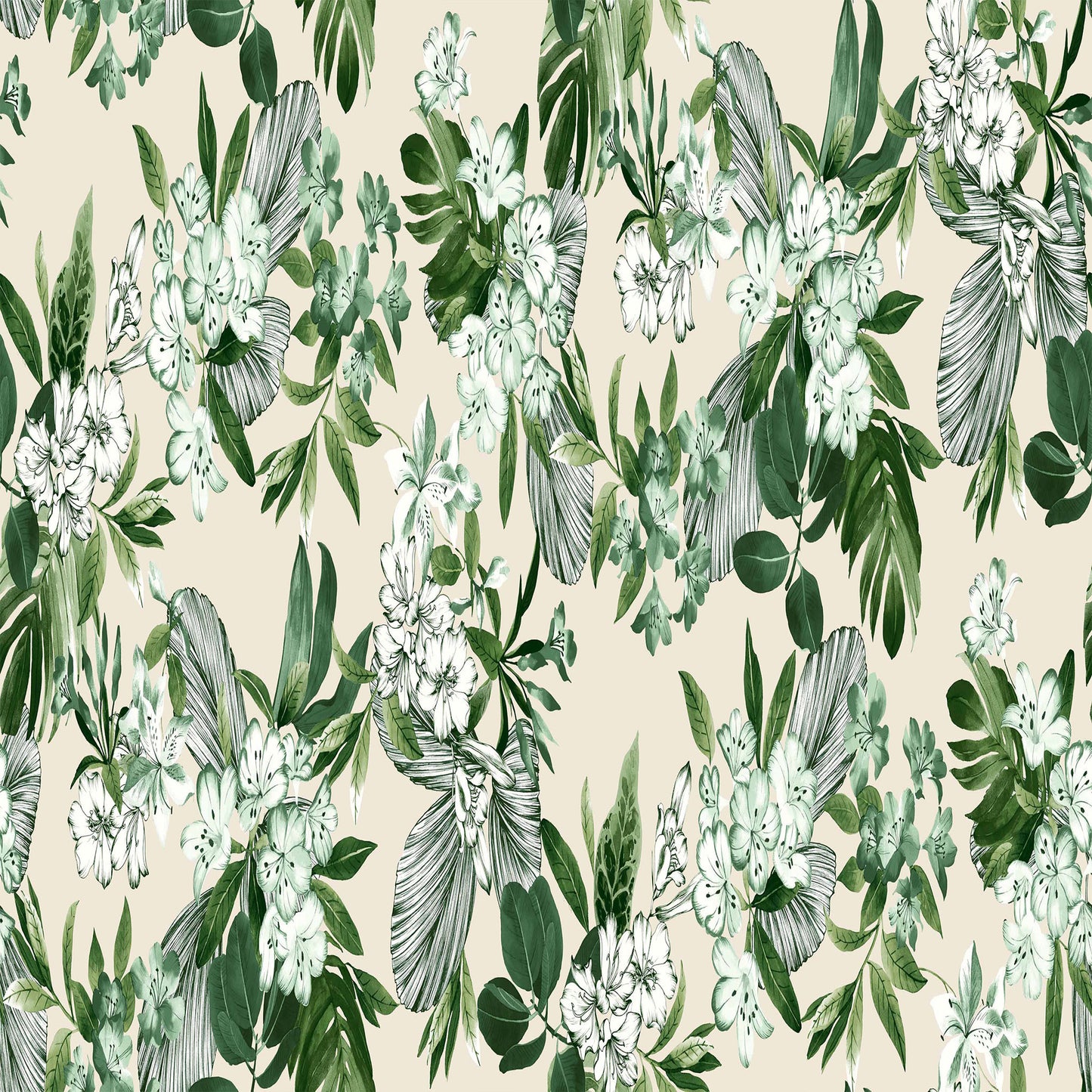 P-631-586-CREAM-GREEN - PRINTED CREPE CHIFFON 97% POLY 3% SPANDEX