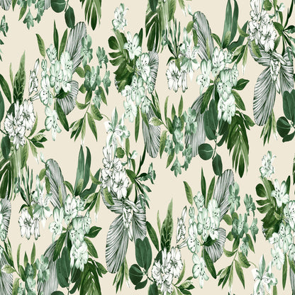 P-631-586-CREAM-GREEN - PRINTED CREPE CHIFFON 97% POLY 3% SPANDEX