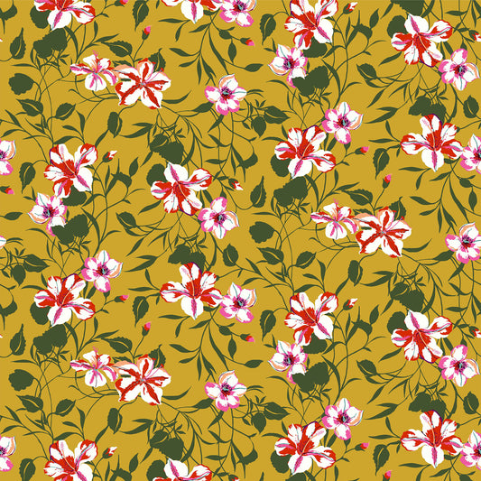 P-665-504-GOLDEN-MUSTARD-ORANGE - PRINTED WOOL DOBBY 100% POLYESTER