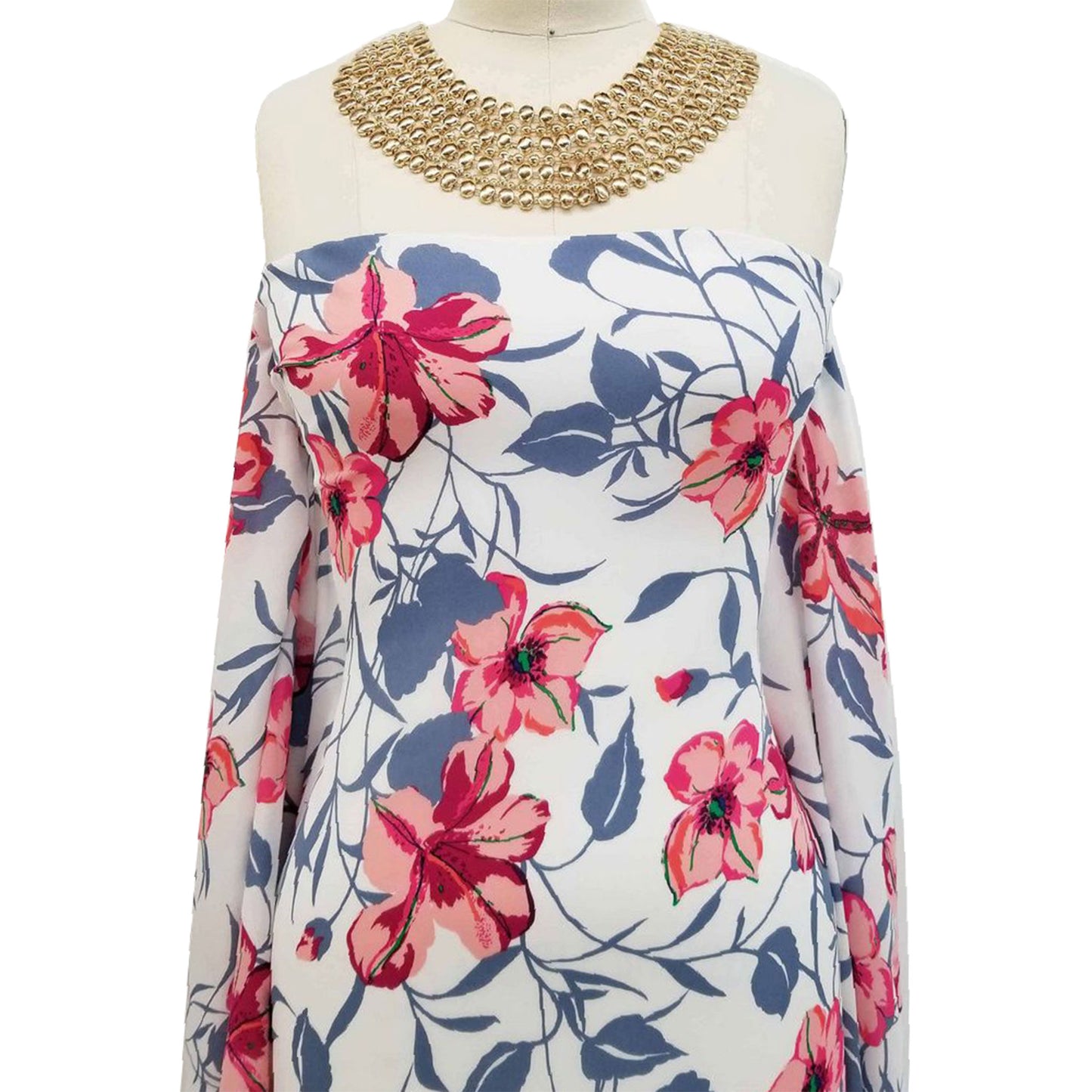 P-665-504-OFFWHITE-CORAL - PRINTED WOOL DOBBY 100% POLYESTER