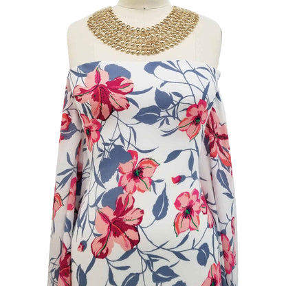 P-665-504-OFFWHITE-CORAL - PRINTED WOOL DOBBY 100% POLYESTER