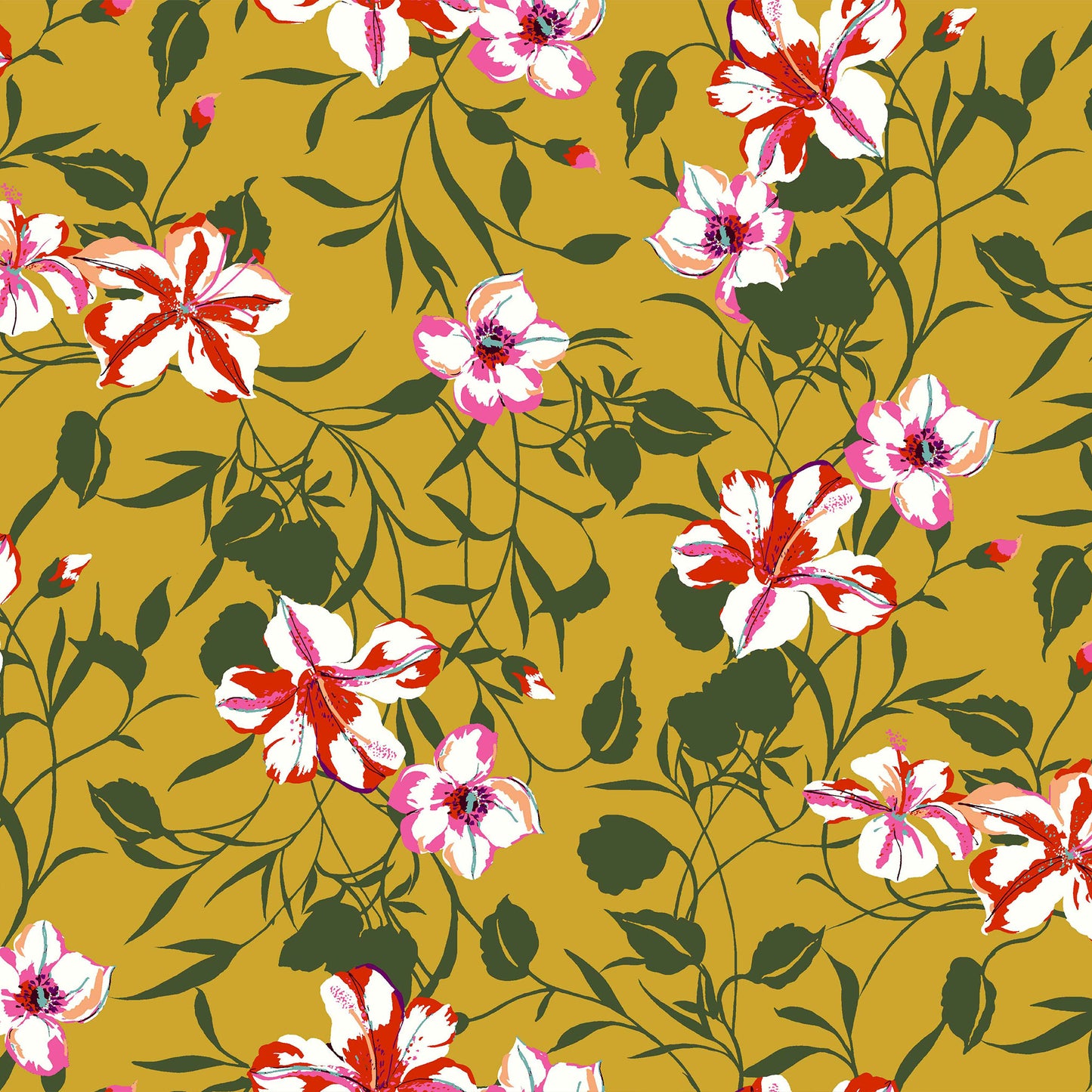 P-665-586-GOLDEN-MUSTARD-ORANGE - PRINTED CREPE CHIFFON 97% POLY 3% SPANDEX