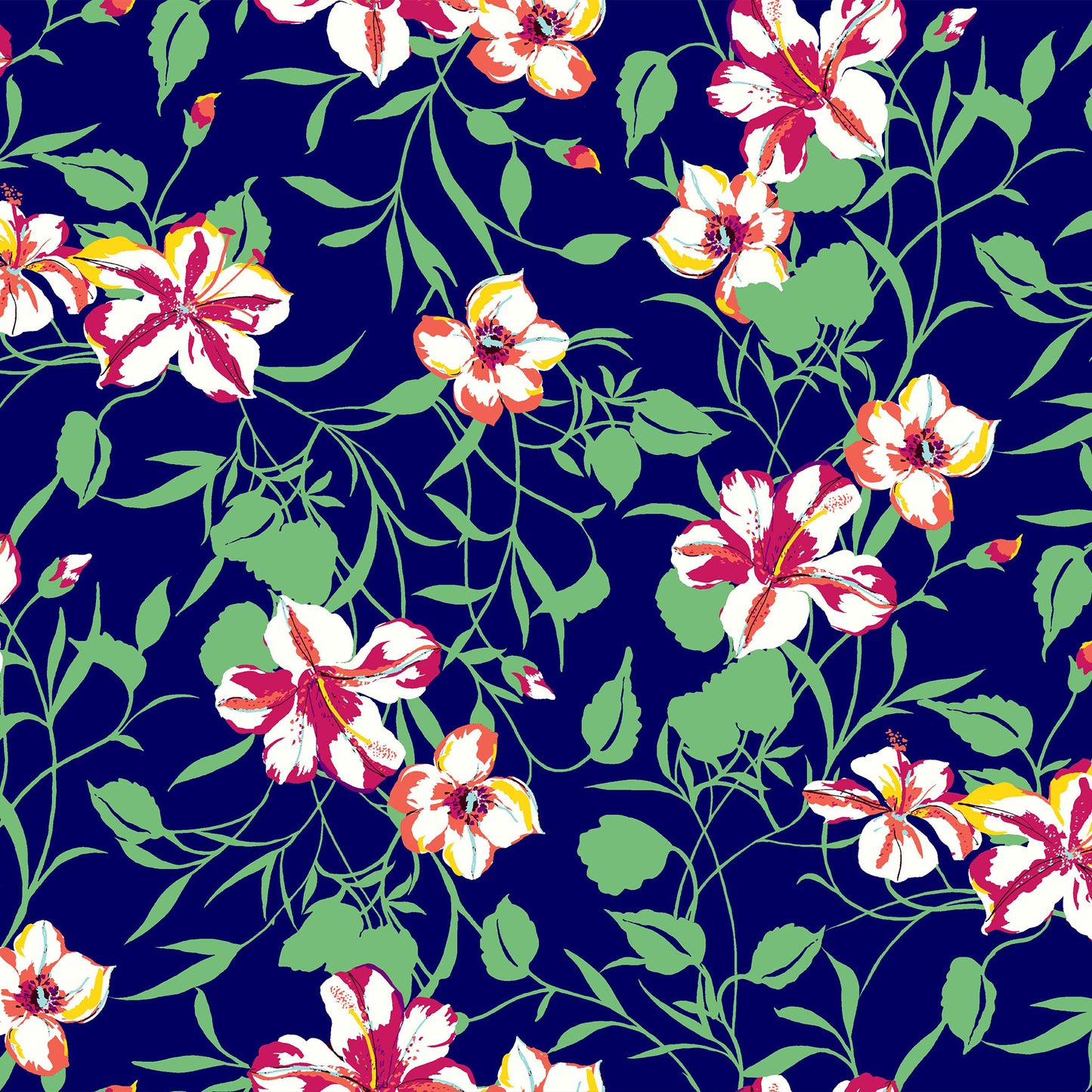 P-665-586-NAVY-RED - PRINTED CREPE CHIFFON 97% POLY 3% SPANDEX