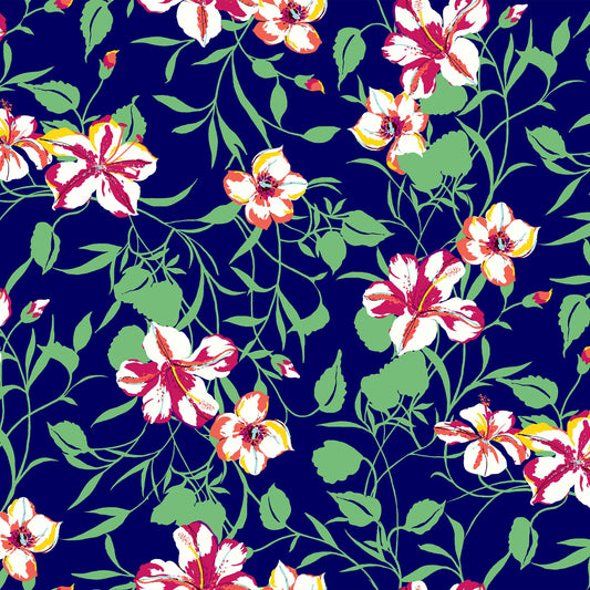 P-665-586-NAVY-RED - PRINTED CREPE CHIFFON 97% POLY 3% SPANDEX