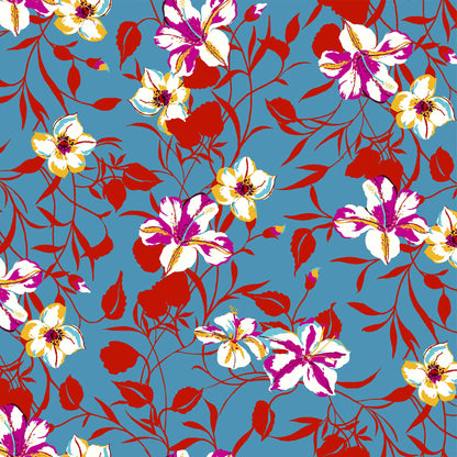 P-665-586-PEACOCK-FUCHSIA - PRINTED CREPE CHIFFON 97% POLY 3% SPANDEX