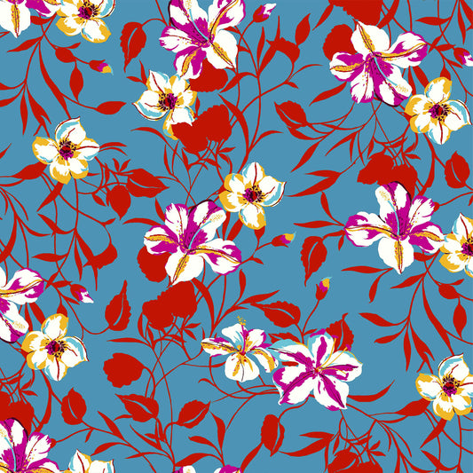 P-665-586-PEACOCK-FUCHSIA - PRINTED CREPE CHIFFON 97% POLY 3% SPANDEX