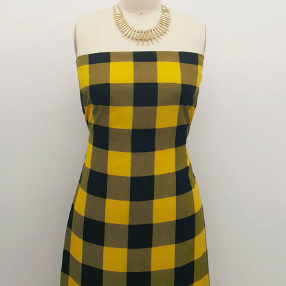 P-676-734-GOLDEN-MUSTARD-BLACK - PRINT WOOL PEACH 100% POLYESTER