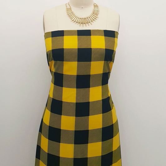 P-676-734-GOLDEN-MUSTARD-BLACK - PRINT WOOL PEACH 100% POLYESTER