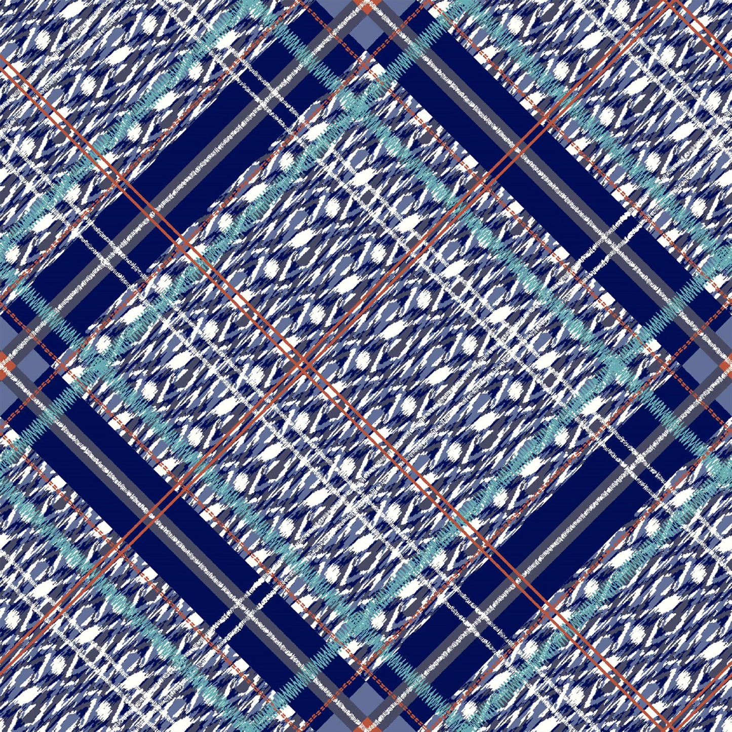 P-682-586-NAVY-TURQUOISE - PRINTED CREPE CHIFFON 97% POLY 3% SPANDEX