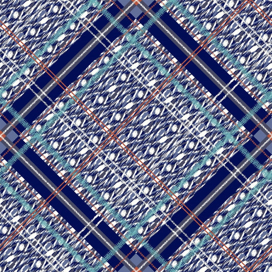 P-682-586-NAVY-TURQUOISE - PRINTED CREPE CHIFFON 97% POLY 3% SPANDEX