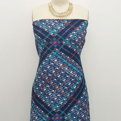 P-682-586-NAVY-TURQUOISE - PRINTED CREPE CHIFFON 97% POLY 3% SPANDEX