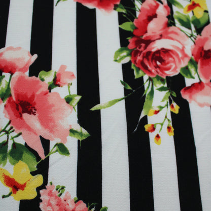 P-686-586-BLACK-CORAL - PRINTED CREPE CHIFFON 97% POLY 3% SPANDEX
