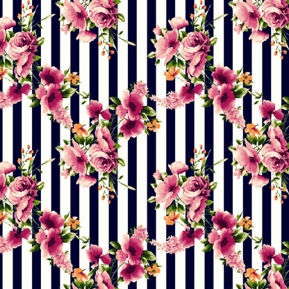 P-686-586-NAVY-PINK - PRINTED CREPE CHIFFON 97% POLY 3% SPANDEX
