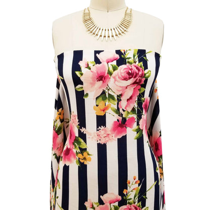 P-686-586-NAVY-PINK - PRINTED CREPE CHIFFON 97% POLY 3% SPANDEX